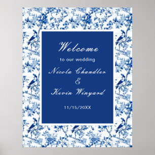 Chinoiserie Blue Birds and Flowers Wedding Poster