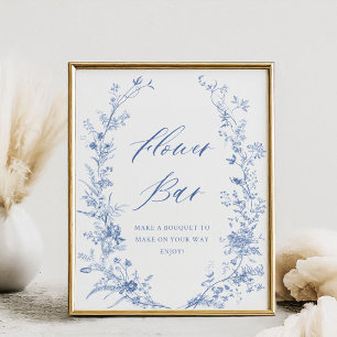 Chinoiserie Blue Bridal Shower Flower Bar  Poster