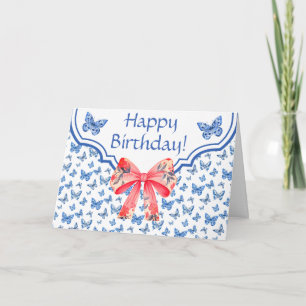 Chinoiserie Blue Butterfly Personalised Birthday  Card