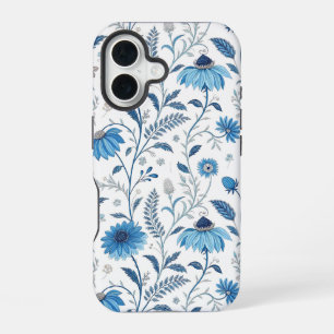 Chinoiserie Blue Echinacea Pattern iPhone 16 Case