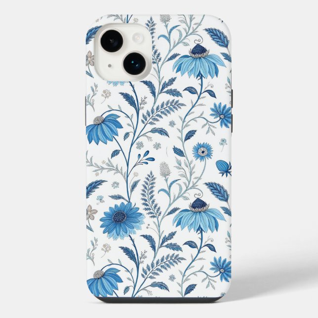 Chinoiserie Blue Echinacea Pattern iPhone Case (Back)