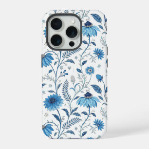 Chinoiserie Blue Echinacea Pattern iPhone 15 Pro Case