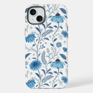 Chinoiserie Blue Echinacea Pattern iPhone 15 Plus Case