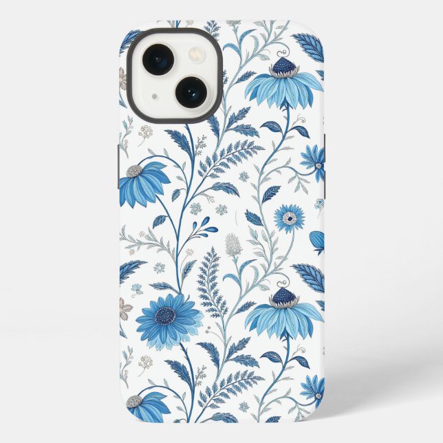 Chinoiserie Blue Echinacea Pattern iPhone Case (Back)