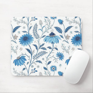Chinoiserie Blue Echinacea Pattern Mouse Pad