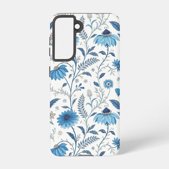 Chinoiserie Blue Echinacea Pattern Samsung Galaxy S21 Case (Back)