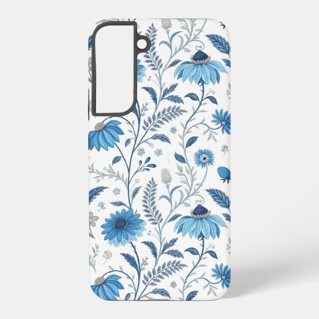 Chinoiserie Blue Echinacea Pattern Samsung Galaxy S22+ Case (Back)