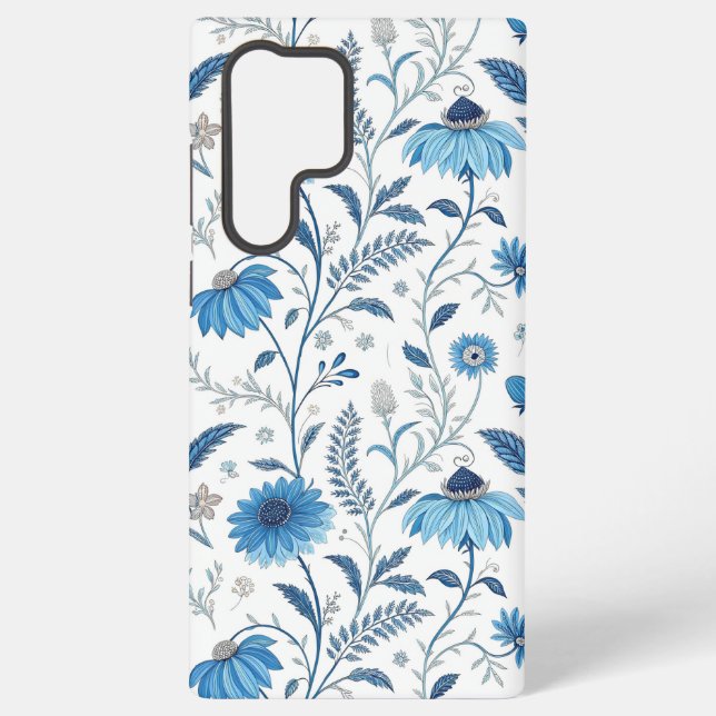 Chinoiserie Blue Echinacea Pattern Samsung Galaxy S22 Ultra Case (Back)