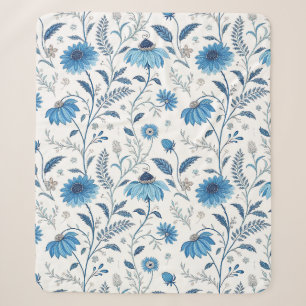 Chinoiserie Blue Echinacea Pattern Sherpa Blanket
