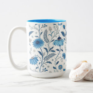 Chinoiserie Blue Echinacea Pattern Two-Tone Coffee Mug