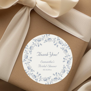 Chinoiserie Blue Floral Bridal Shower Classic Round Sticker