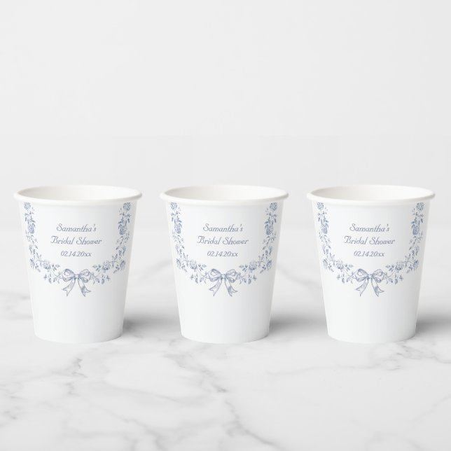 Chinoiserie Blue Floral Bridal Shower  Paper Cups (Multi)