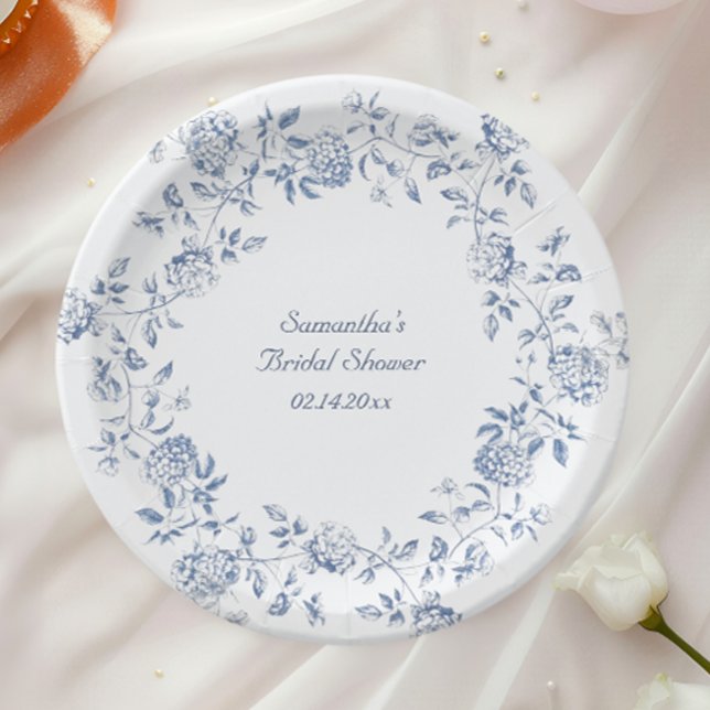 Chinoiserie Blue Floral Bridal Shower  Paper Plate (Creator Uploaded)