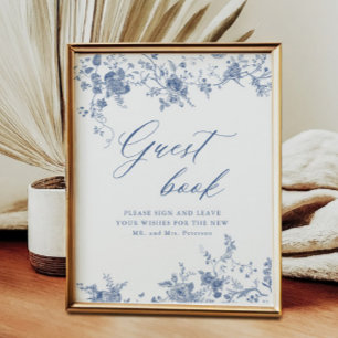 Chinoiserie Blue Floral Wedding Guestbook Sign