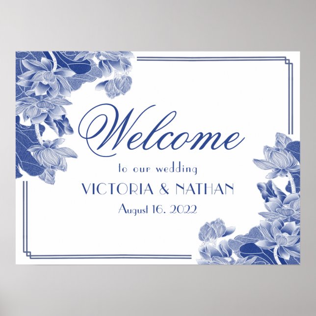Chinoiserie Blue Floral Wedding Welcome Sign (Front)