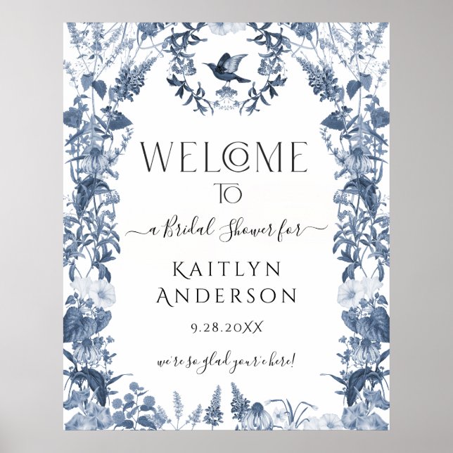 Chinoiserie Blue Floral Welcome Bridal Shower Poster (Front)