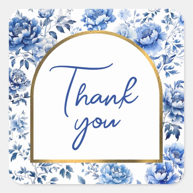 Chinoiserie blue flowers thank you sticker (Front)
