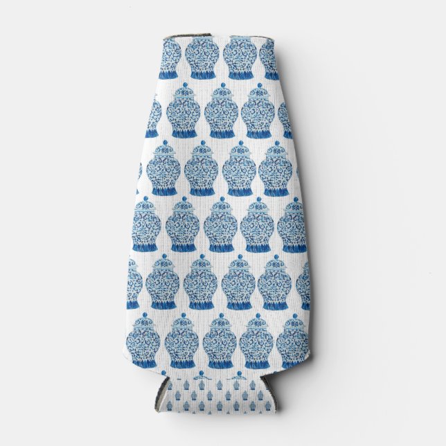 Chinoiserie Blue Ginger Jar Can Bottle Cooler (Front)