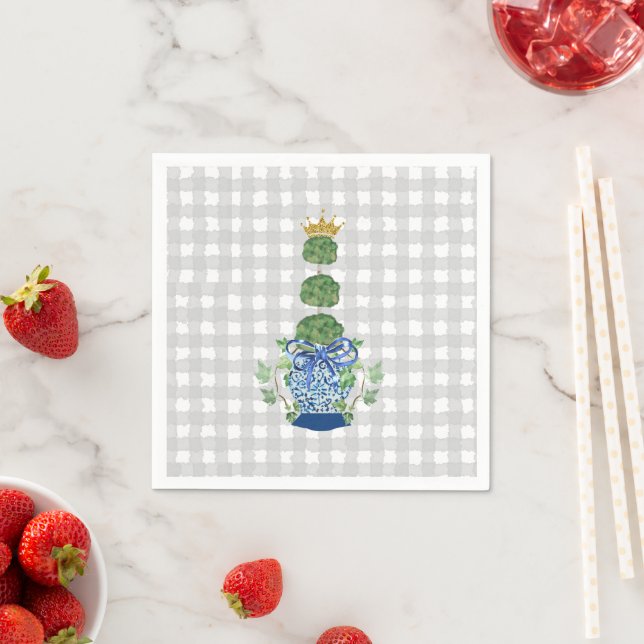Chinoiserie Blue Ginger Jar topiary Napkin (Insitu)