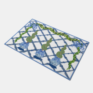 Chinoiserie Blue Ginger Jars Doormat Welcome Mat