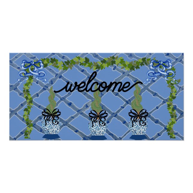 Chinoiserie Blue Ginger Jars Topiary Poster (Front)