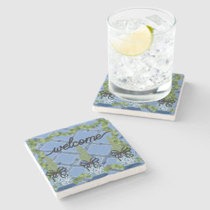 Chinoiserie Blue Ginger Jars Topiary Stone Coaster