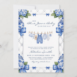 Chinoiserie Blue Jean Denim Preppy Baby Shower  Invitation