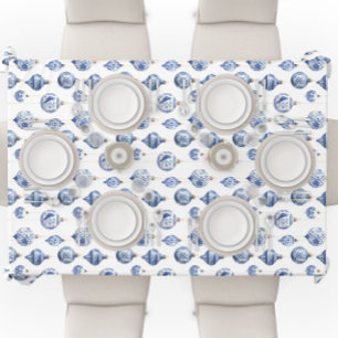 Chinoiserie Blue Ornaments Christmas  Tablecloth