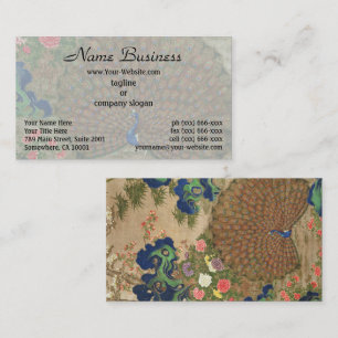 Chinoiserie Blue Peacock with Exotic Flower Garden Business Card