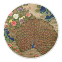 Chinoiserie Blue Peacock with Exotic Flower Garden