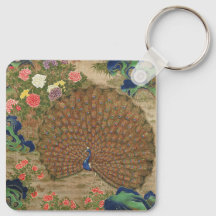 Chinoiserie Blue Peacock with Exotic Flower Garden