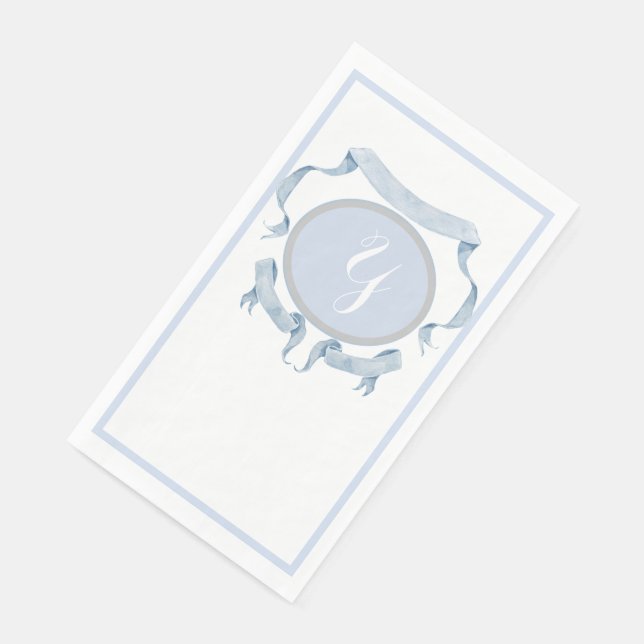 Chinoiserie Blue Ribbons Logo Crest  Napkin (Corner)