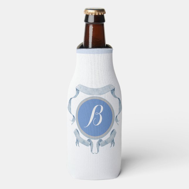 Chinoiserie Blue Ribbons Shield can  Bottle Cooler (Bottle Front)