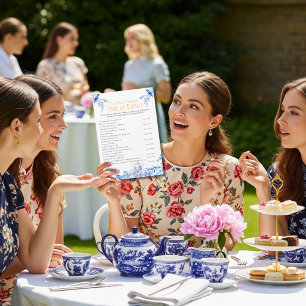 Chinoiserie Blue Tea Etiquette Bridal shower game Invitation