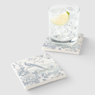 Chinoiserie Blue Toile Peacock Custom Mahjong Stone Coaster