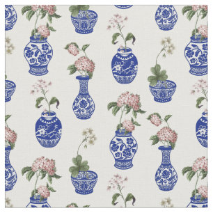 Chinoiserie blue vases and flowers  fabric