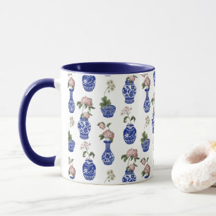 Chinoiserie blue vases and flowers  mug