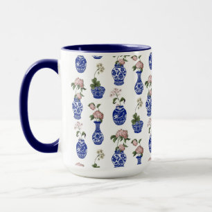 Chinoiserie blue vases and flowers mug