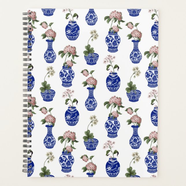 Chinoiserie blue vases and flowers  planner (Front)
