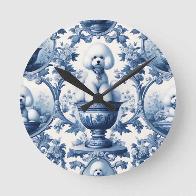 Chinoiserie blue & white Bichon Frise Clock (Front)
