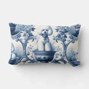 Chinoiserie blue & white Bichon Frise  Lumbar Cushion