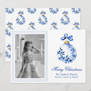Chinoiserie Blue & White Christmas Ornament Photo Holiday Card