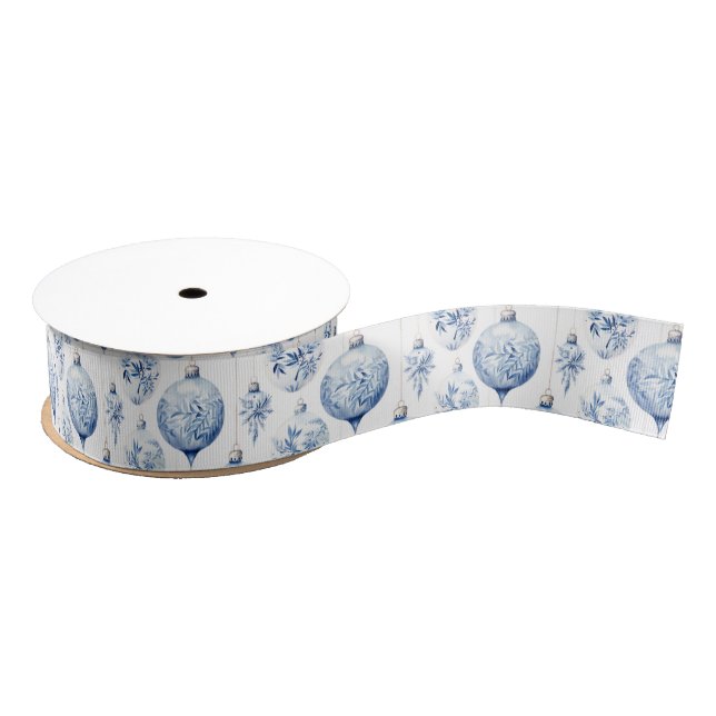 Chinoiserie Blue & White Christmas Ornaments Grosgrain Ribbon (Spool)