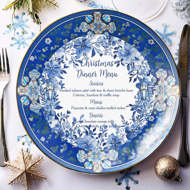 Chinoiserie Blue White Floral Nutcracker Soldiers Menu (Creator Uploaded)