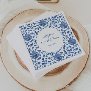 Chinoiserie Blue & White Floral Wedding Shower Napkin