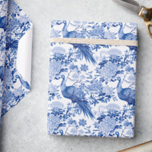 Chinoiserie Blue & White Ginger Jar Floral Birds Wrapping Paper