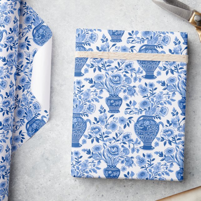 Chinoiserie Blue & White Ginger Jar Floral Vases Wrapping Paper (Creator Uploaded)