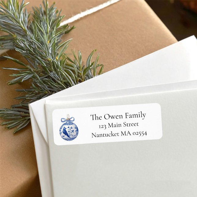 Chinoiserie Blue White Ornament Return Address Label (Blue ornament christmas return address labels
)