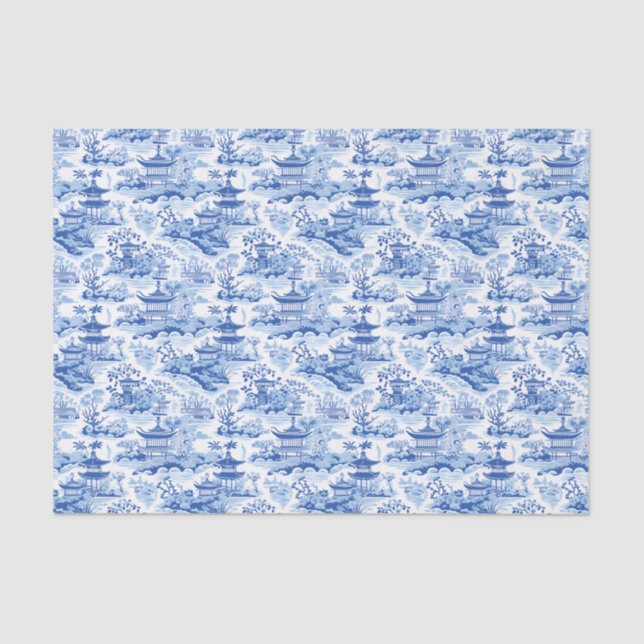 Chinoiserie Blue & White Pagodas Tissue Paper (Front)
