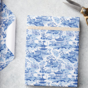 Chinoiserie Blue & White Pagodas Wrapping Paper
